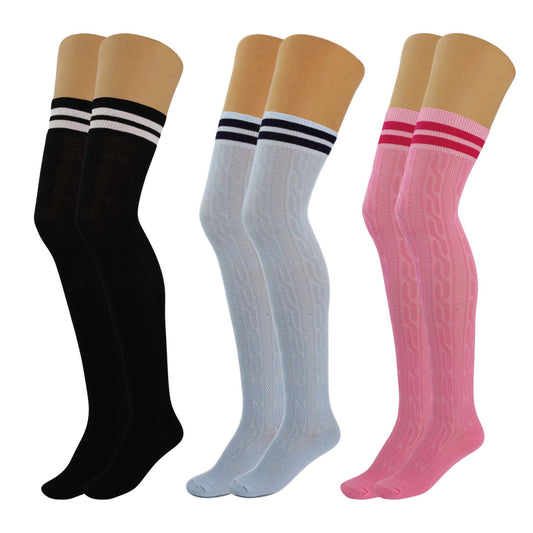 3 Pairs Women’s Colorful Thigh-High Over-the-Knee Boot Socks – Soft, Stretchy, Warm Knitted Stockings, Size 5-10-1