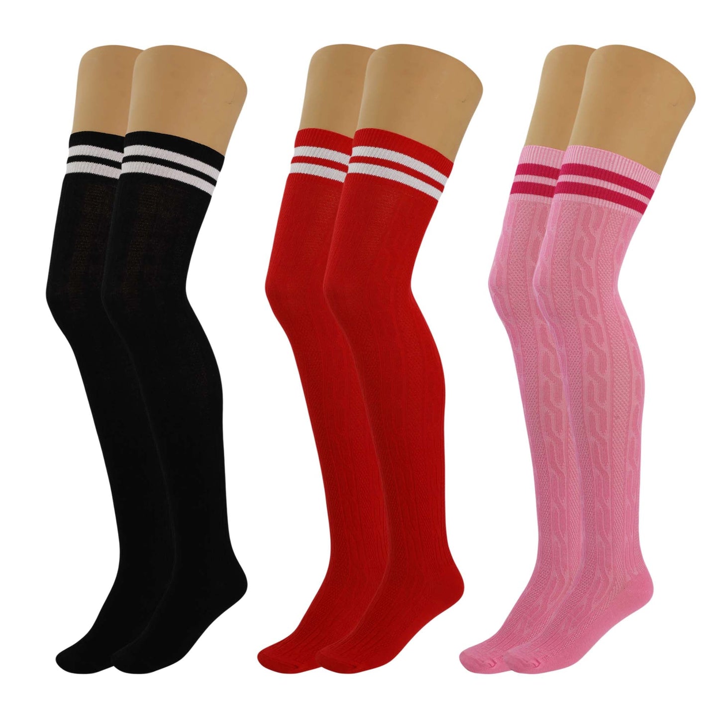 3 Pairs Women’s Colorful Thigh-High Over-the-Knee Boot Socks – Soft, Stretchy, Warm Knitted Stockings, Size 5-10-3