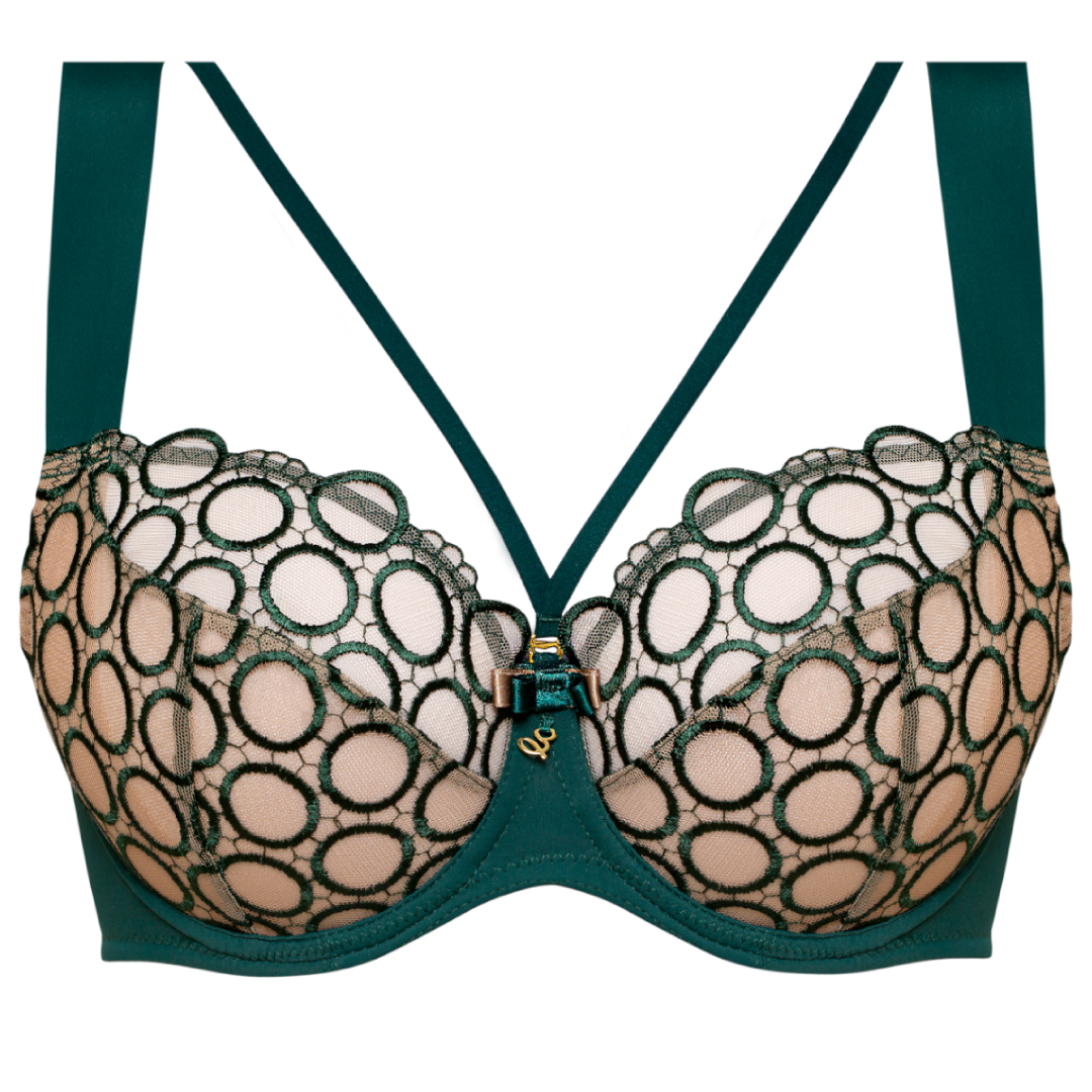Samanta Boobie Emerald Sheer Mesh Tulle Tulip Seam Balconette Bra