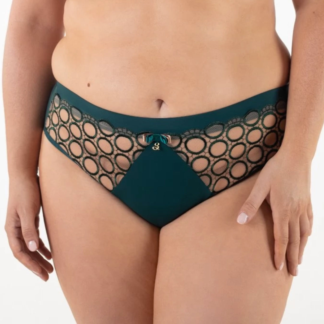 Samanta Boobie Emerald Sheer Mesh Tulle Embroidered Brief Panty