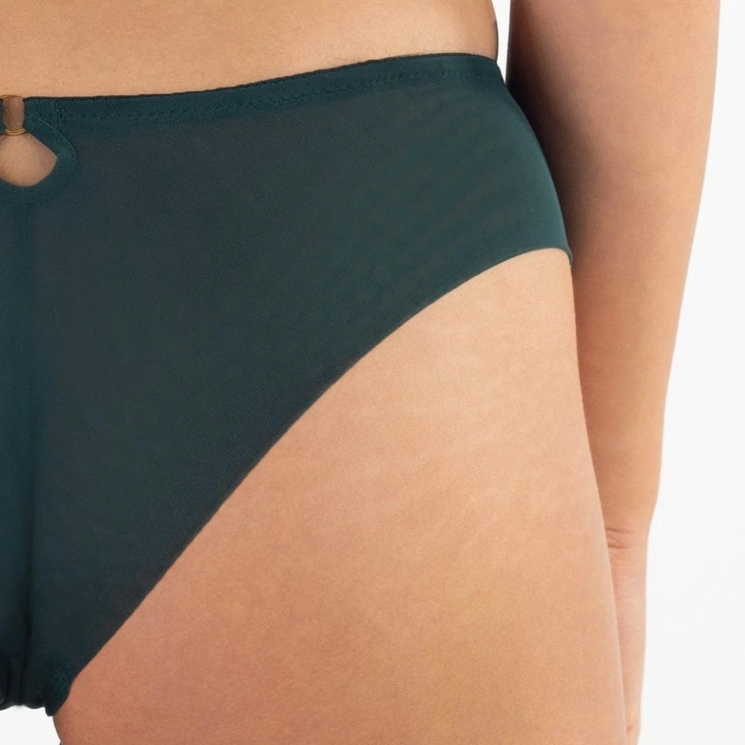 Sheer Mesh Tulle Embroidered Tanga Panty Boobie Emerald by Samanta Lingerie