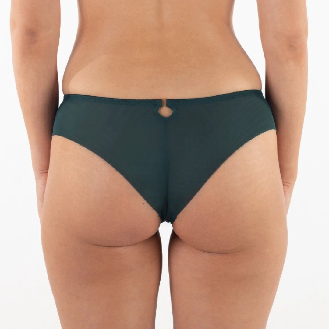 Sheer Mesh Tulle Embroidered Tanga Panty Boobie Emerald by Samanta Lingerie