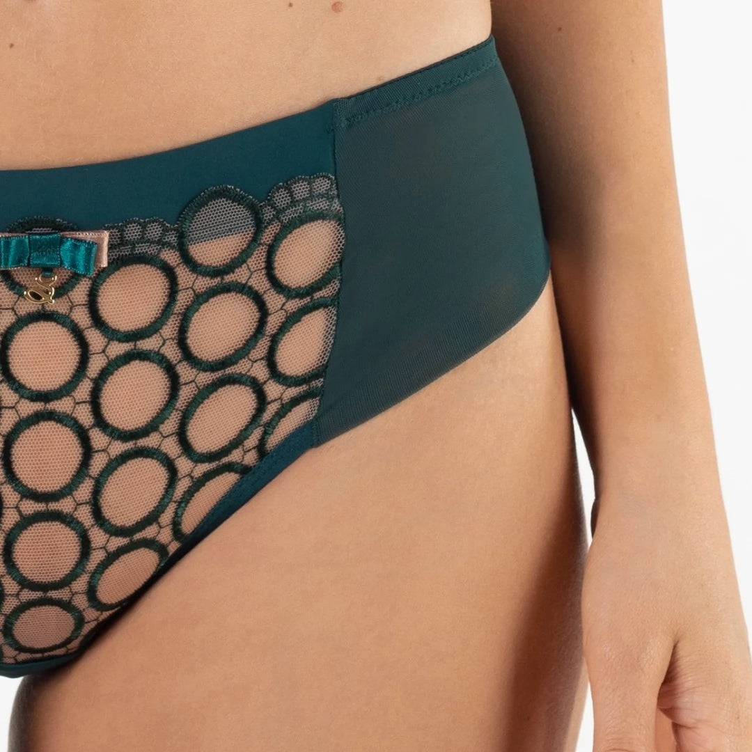 Samanta Boobie Emerald Sheer Mesh Tulle Embroidered Tanga Panty