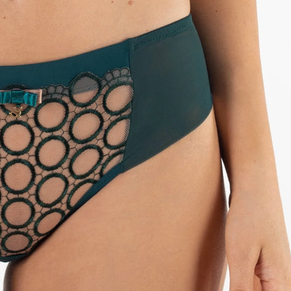 Samanta Boobie Emerald Sheer Mesh Tulle Embroidered Tanga Panty