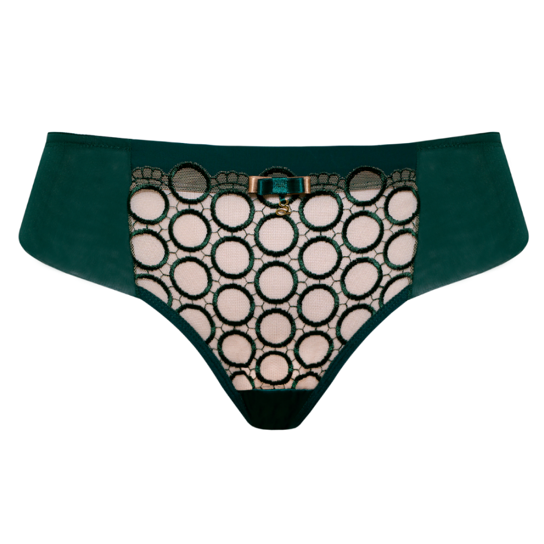 Samanta Boobie Emerald Sheer Mesh Tulle Embroidered Tanga Panty