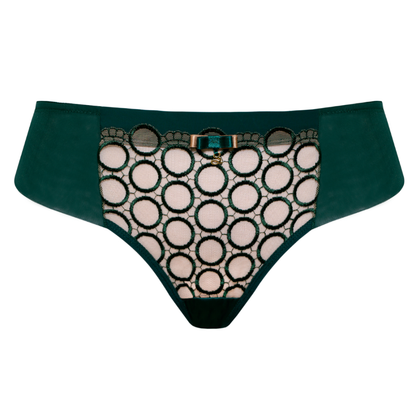 Samanta Boobie Emerald Sheer Mesh Tulle Embroidered Tanga Panty