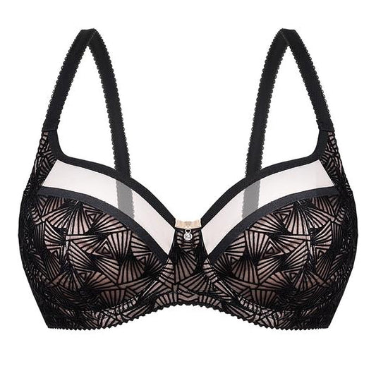 Semi-Sheer Soft Velvet Full Figure Underwire Bra Zoe-1