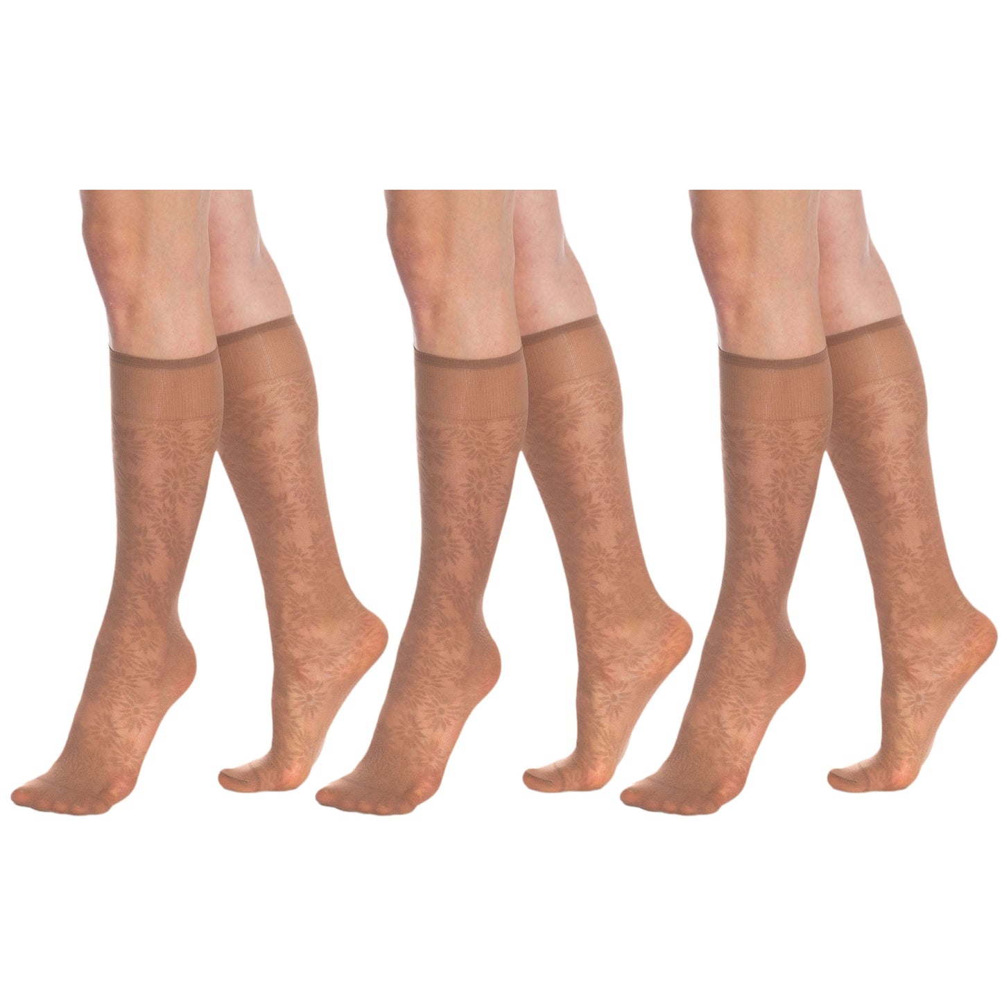 3 Pairs Sheer Knee High Socks for Women 15 Denier with Stay-Up Band One Size-5