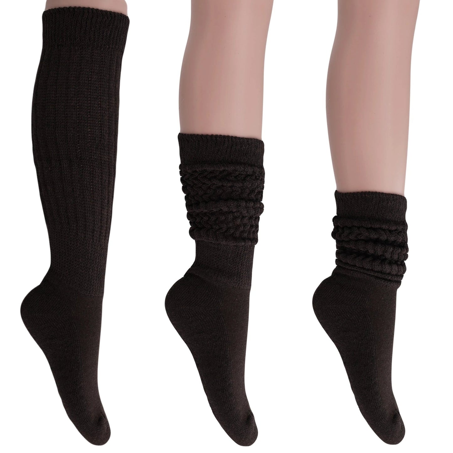 Women's Slouch Socks – Soft Cotton Scrunch Socks, Retro Knee-High Boot Socks for Casual Wear & Comfort (6 Pairs) by AWS/American Made