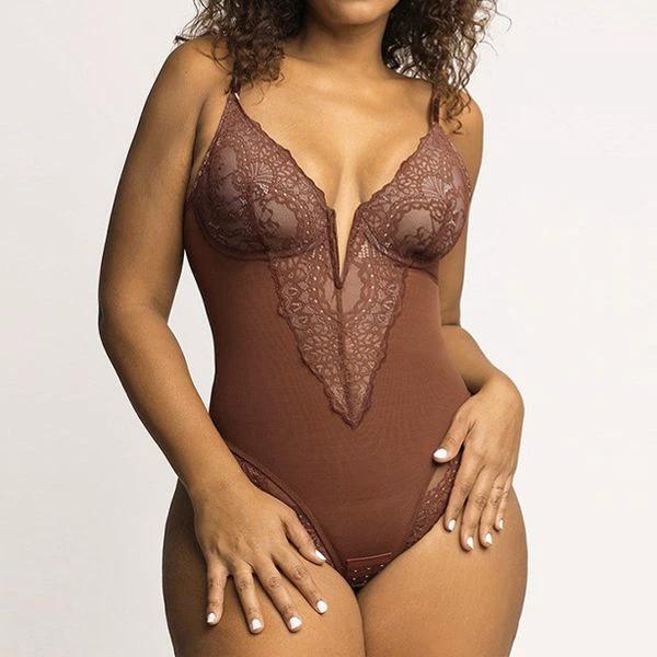 Lace Deep-V Shaping Bodysuit