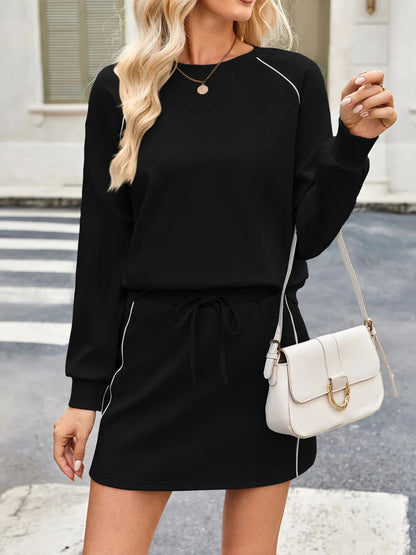 Round Neck Raglan Sleeve Top and Skort Set by Trendsi