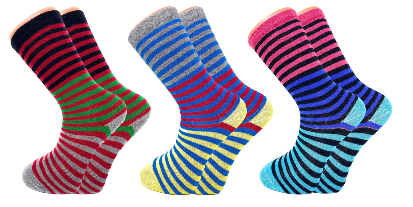 3 Pairs Colorful Fun Crazy Crew Dress Socks – Soft Cotton Blend, Novelty Pattern Socks for Men & Women by AWS/American Made