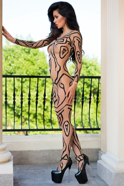 Sheer Mesh Tatto Bodystocking Chilirose Onyx by Chilirose