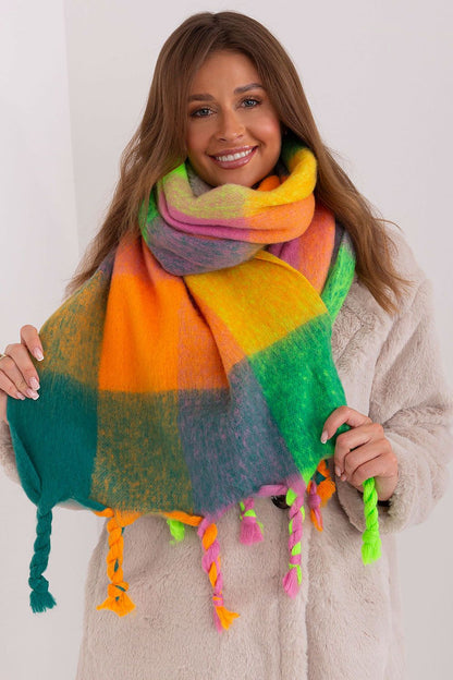Colorful Plaid Tassel Shawl Scarf Polyester For Winter by AT