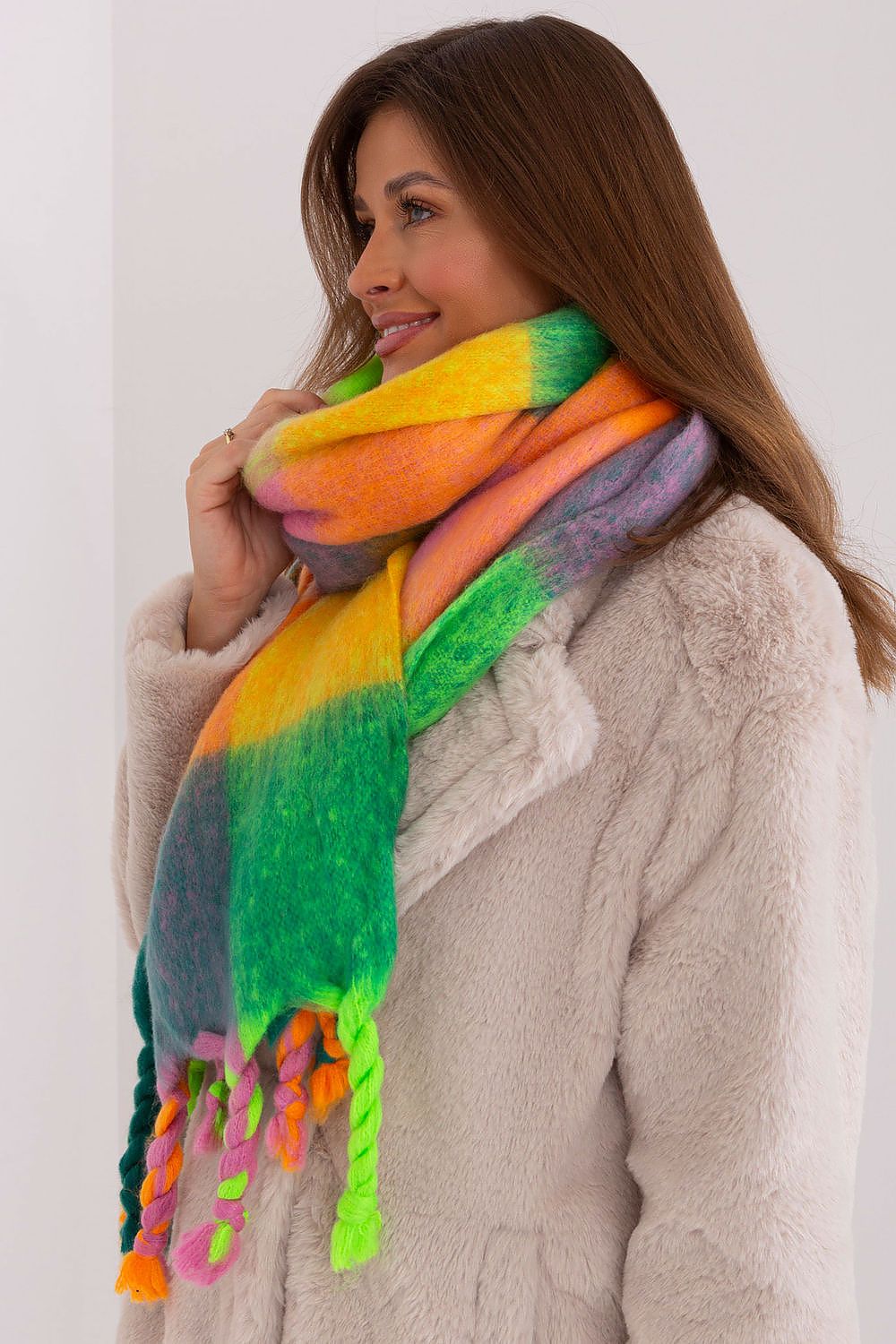 Colorful Plaid Tassel Shawl Scarf Polyester For Winter by AT