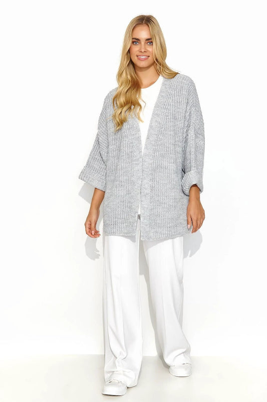 Makadamia Women's Grey Cardigan - Versatile Design with Wide Sleeves for Casual and Elegant Styles by Makadamia