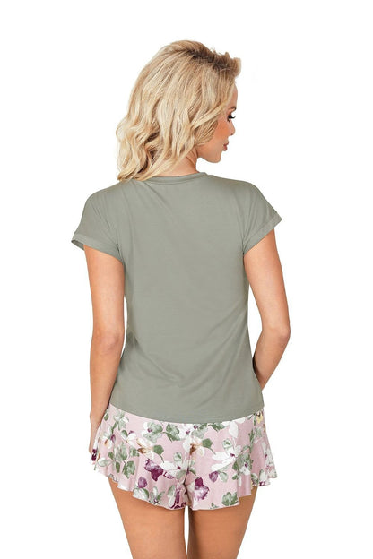 Donna Comfortable Women's Pajamas - Shimmering Fabric T-Shirt and Floral Patterned Shorts by Donna