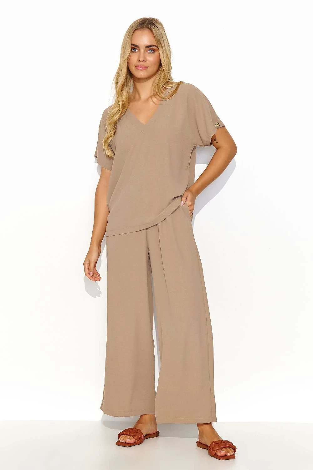 Makadamia Beige Women's Polyester Pants Set - Light Airy Comfort for Urban Elegance and Everyday Style by Makadamia