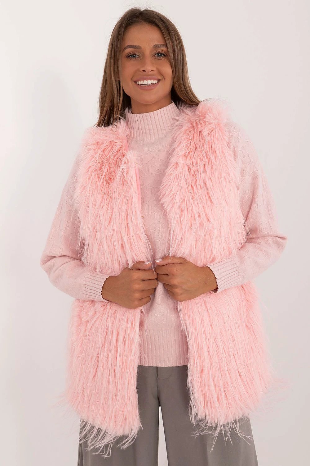 Casual Fur Vest Gilet At Polyester Hook Closure Lined by AT
