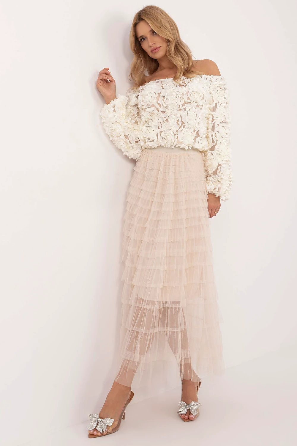 Skirt Factory Elegant Tulle Skirt With Ruffles - Lightweight Polyester Midi Length For Versatile Occasions by Factory Price