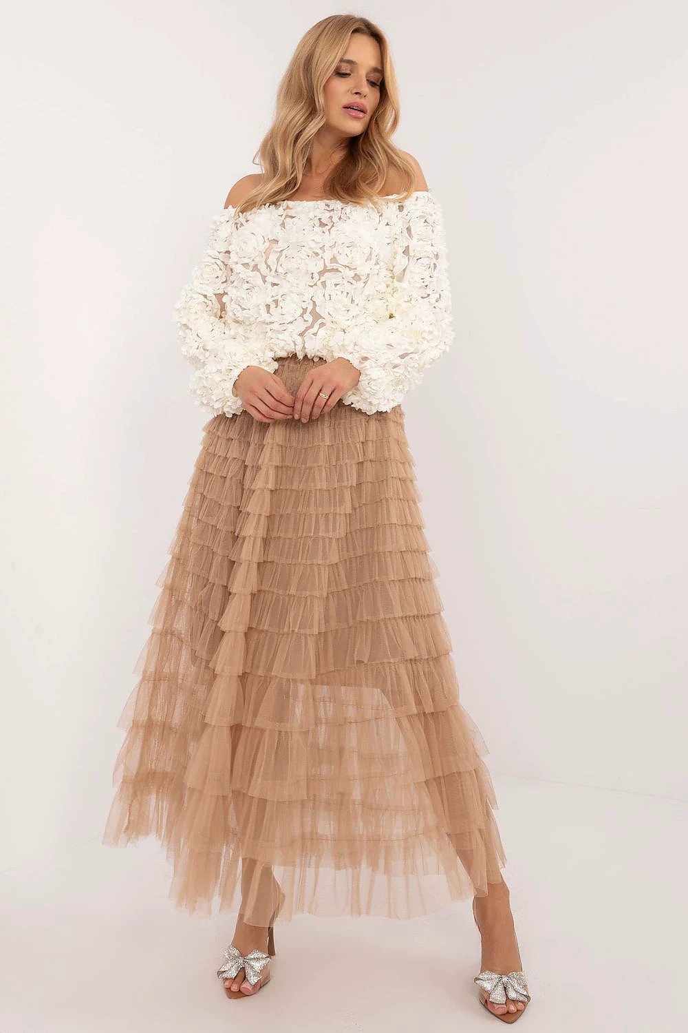 Skirt Factory Elegant Tulle Skirt With Ruffles - Lightweight Polyester Midi Length For Versatile Occasions by Factory Price