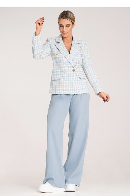 Figl Double-Breasted Checkered Jacket - Elegant Jacquard Fabric with Golden Buttons and Cotton Blend by Figl