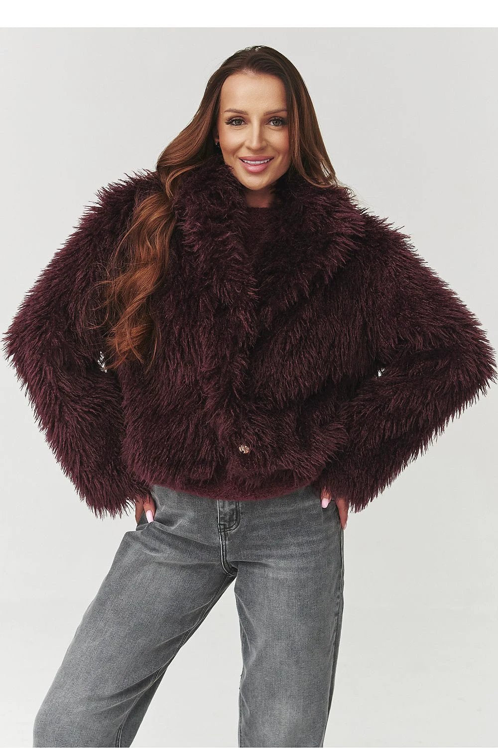 Makadamia Red Fur Women's Jacket - Soft Fluffy Warmth, Feminine Charm and Style for Cold Days by Makadamia