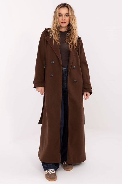 Coat Factory Women's Long Polyester Coat - Elegant Design with Lapels and Double-Breasted Closure for Transitional Seasons by Factory Price