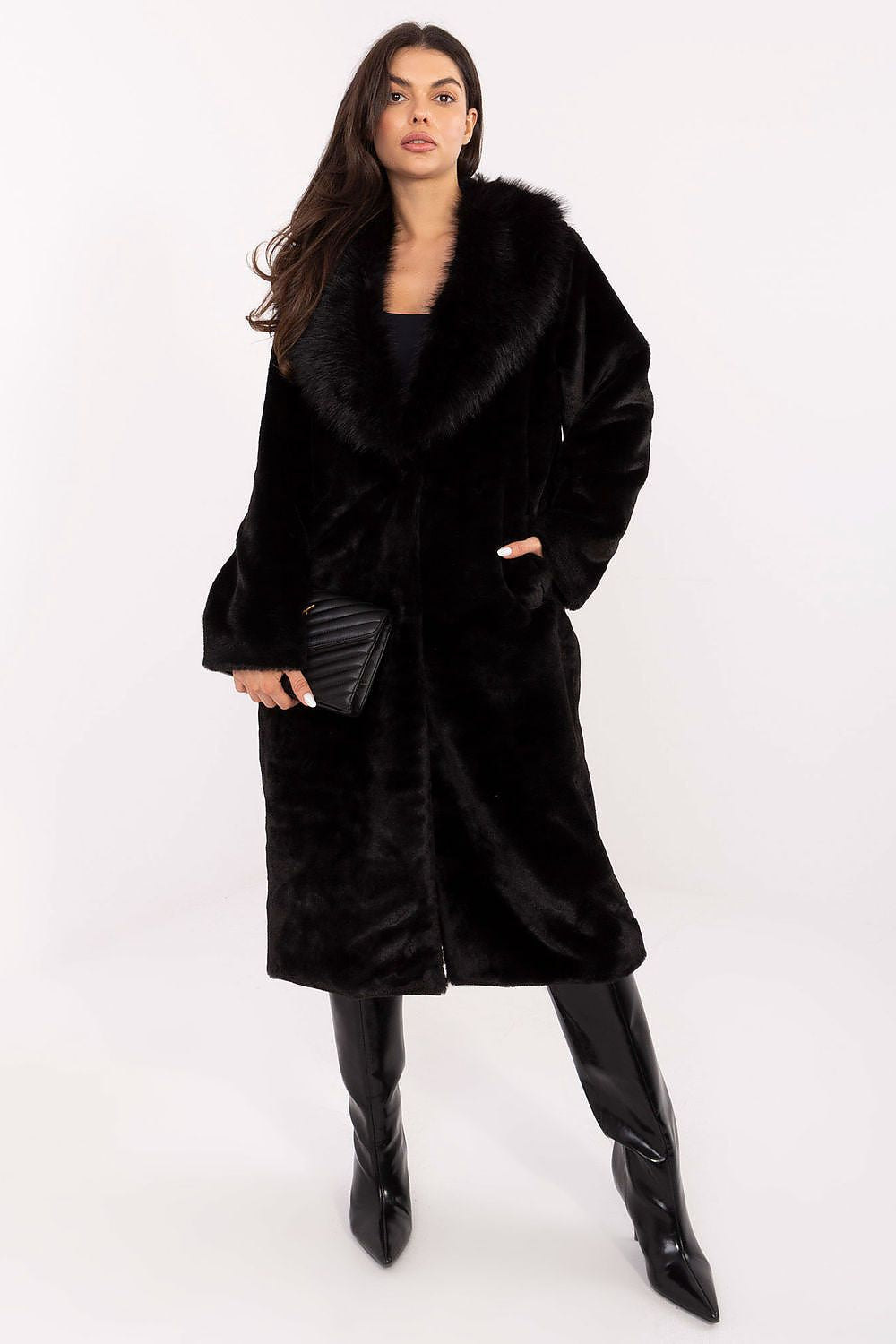 Coat Factory Long Fur-Trimmed Women's Polyester Coat - Elegant Autumn-Winter Style with Functionality by Factory Price