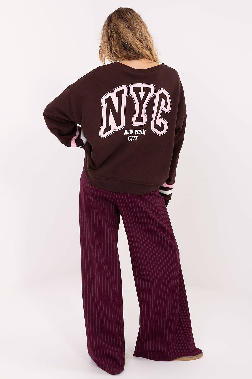 Sweatshirt Factory Women's Loose-Fitting Long Sleeve Sweatshirt - Comfortable Cotton Polyester Blend with Contrasting Stripes for Everyday Style by Factory Price