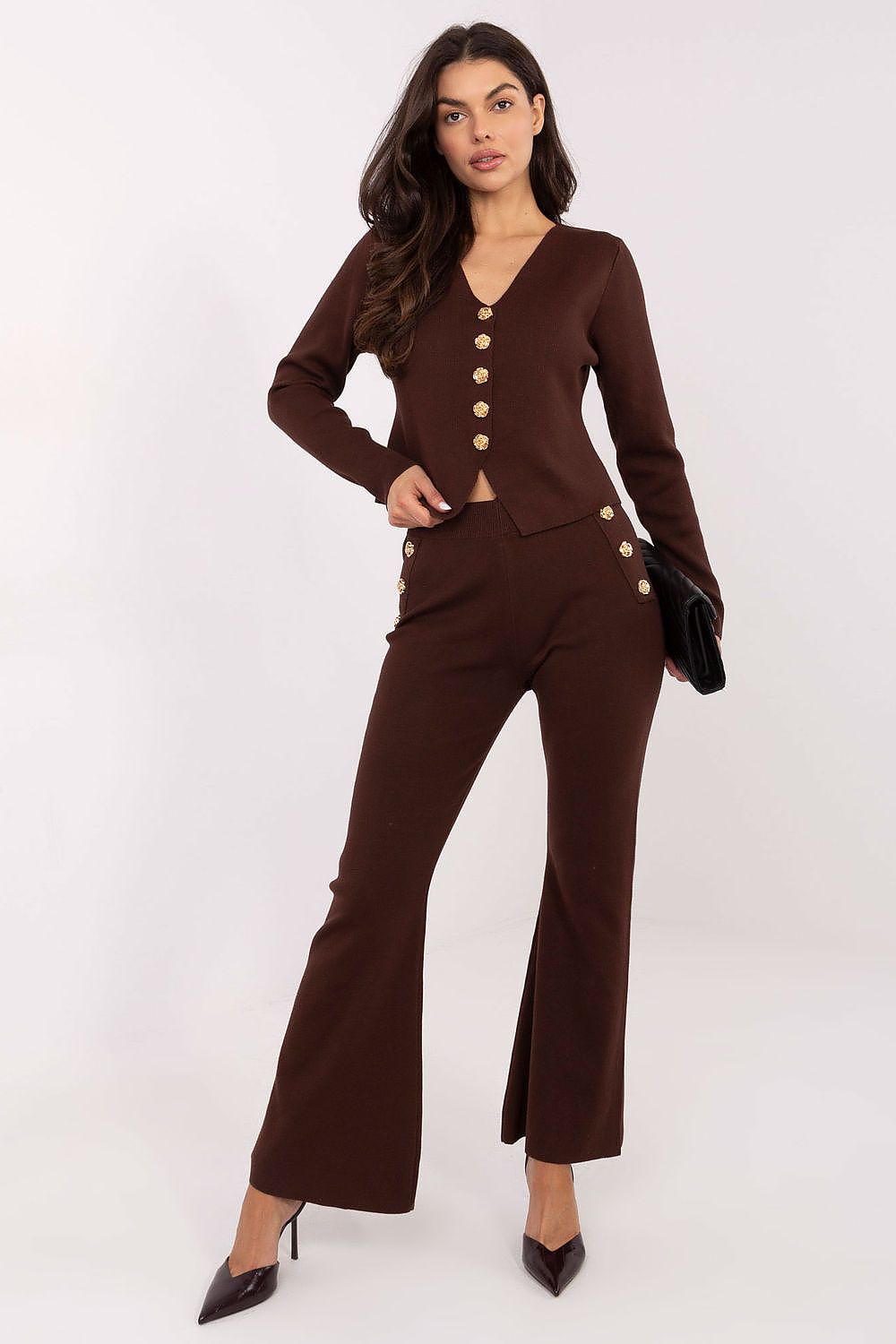 Set Factory Elegant Women's V-Neck Sweater and Pants Set - Soft Viscose Polyester for Everyday Comfort by Factory Price