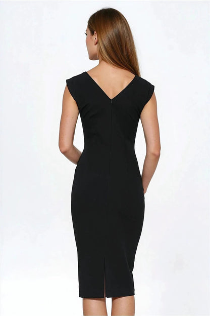 Daydress Nife - Elegant Black Knee-Length Fitted Dress with Round Front and V-Back Neckline for Women by Nife