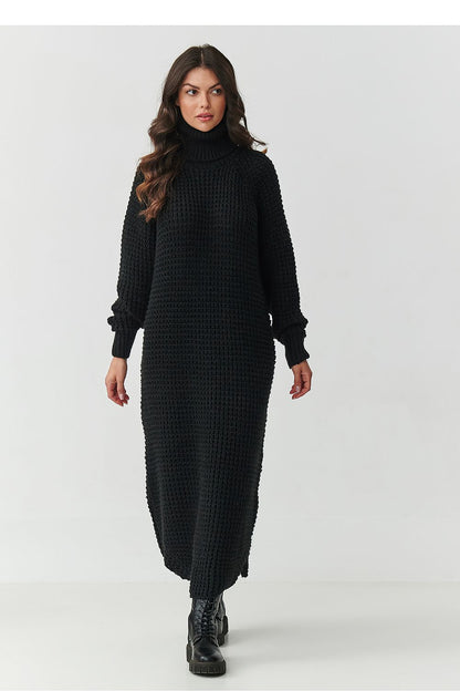 Simone Halo High-Collar Slit Knit Midi Dress