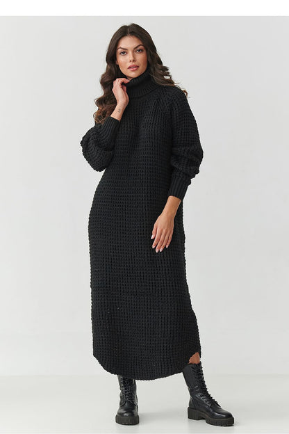 Simone Halo High-Collar Slit Knit Midi Dress