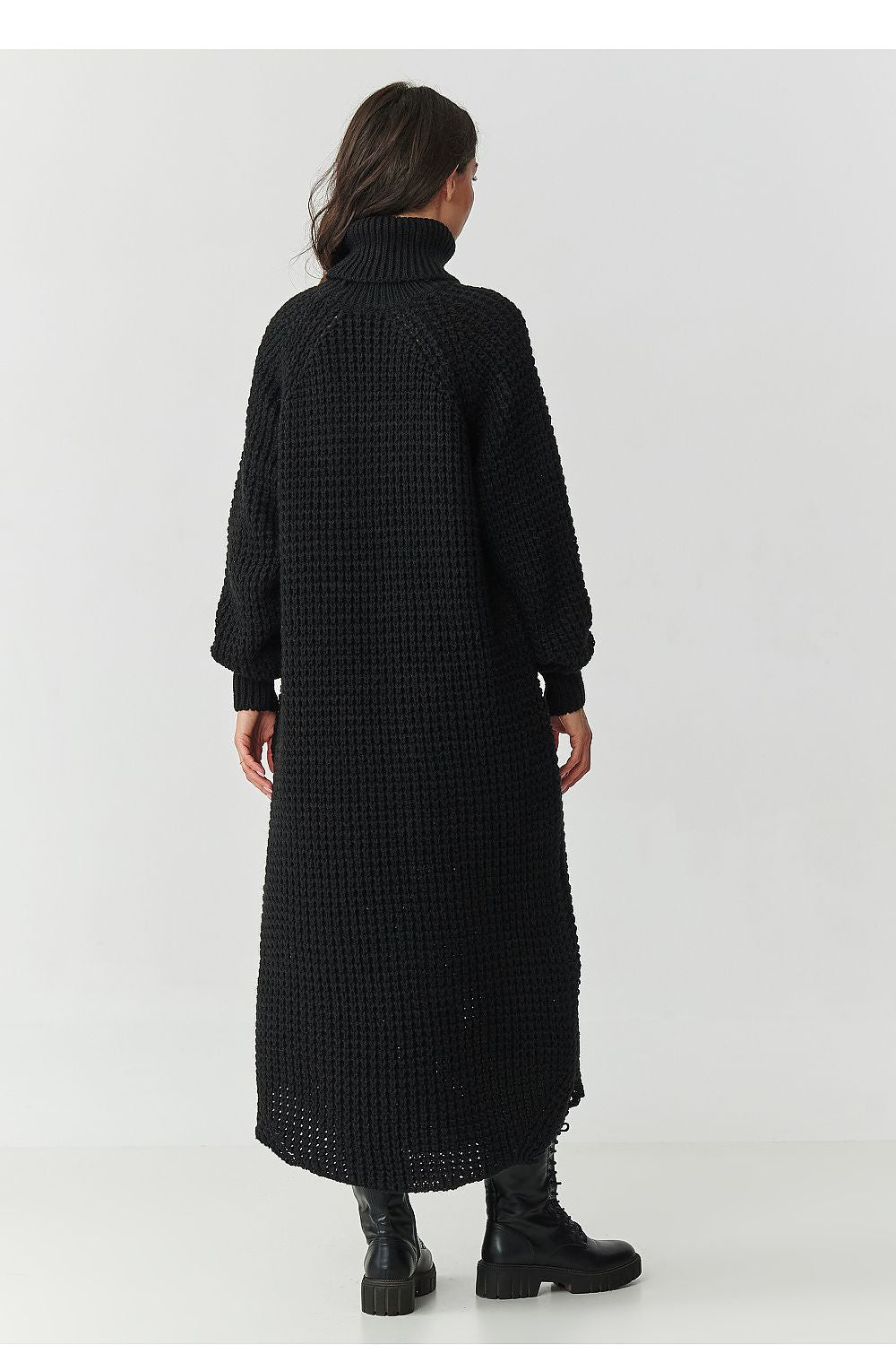 Simone Halo High-Collar Slit Knit Midi Dress