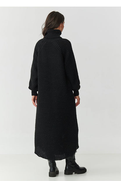 Simone Halo High-Collar Slit Knit Midi Dress