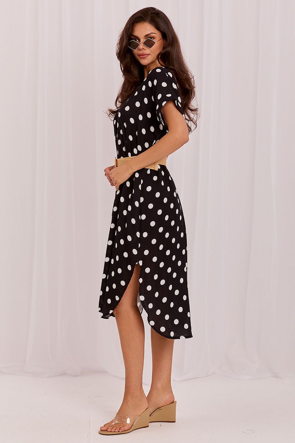 Italy Moda Polka-Dot Wrap Belted Day Dress – Blue – Style 229661 – view 13
