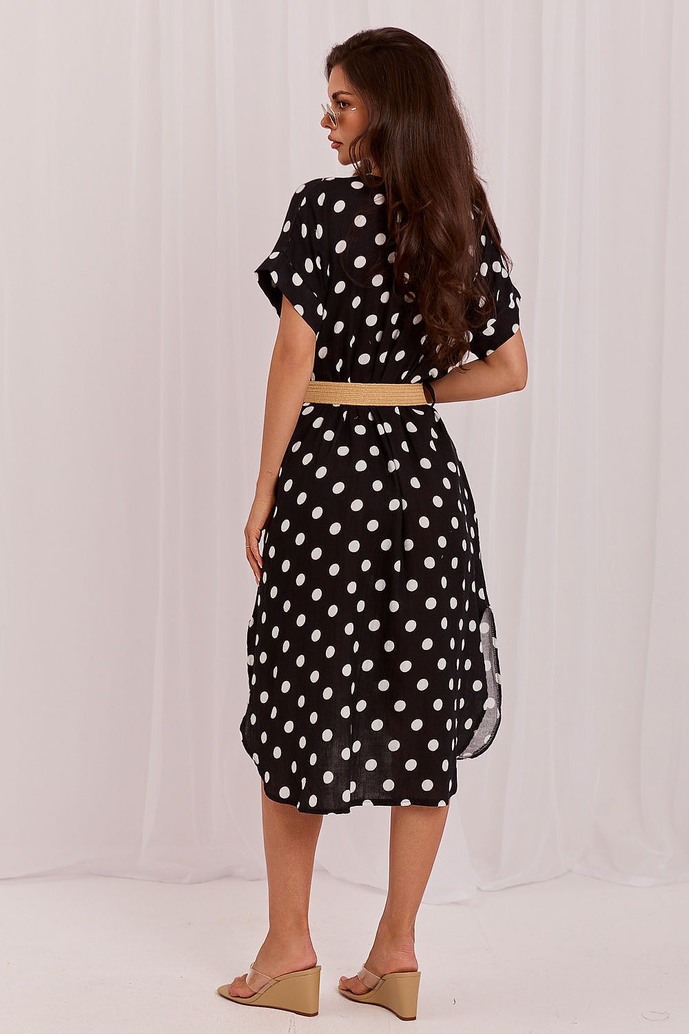 Italy Moda Polka-Dot Wrap Belted Day Dress – Blue – Style 229661 – view 14