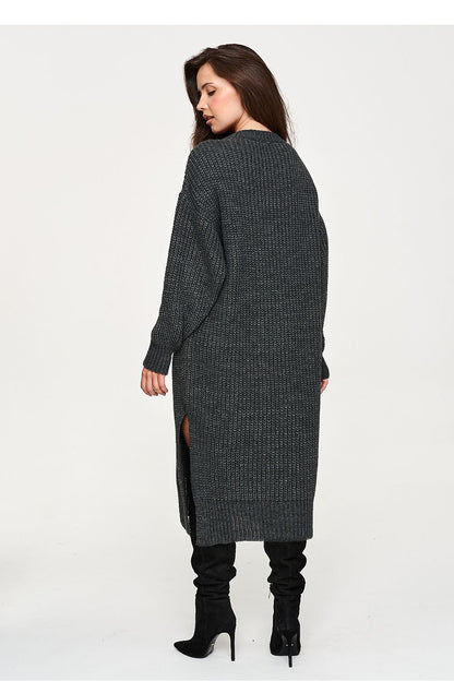 Cloud Reverie V-Neck Knit Midi Dress – Grey