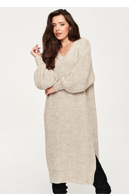 Sandstone Ease V-Neck Knit Midi Dress – Beige