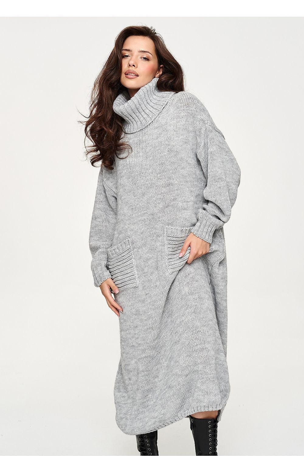 Silver Retreat Pocket Turtleneck Sweater Dress – Grey