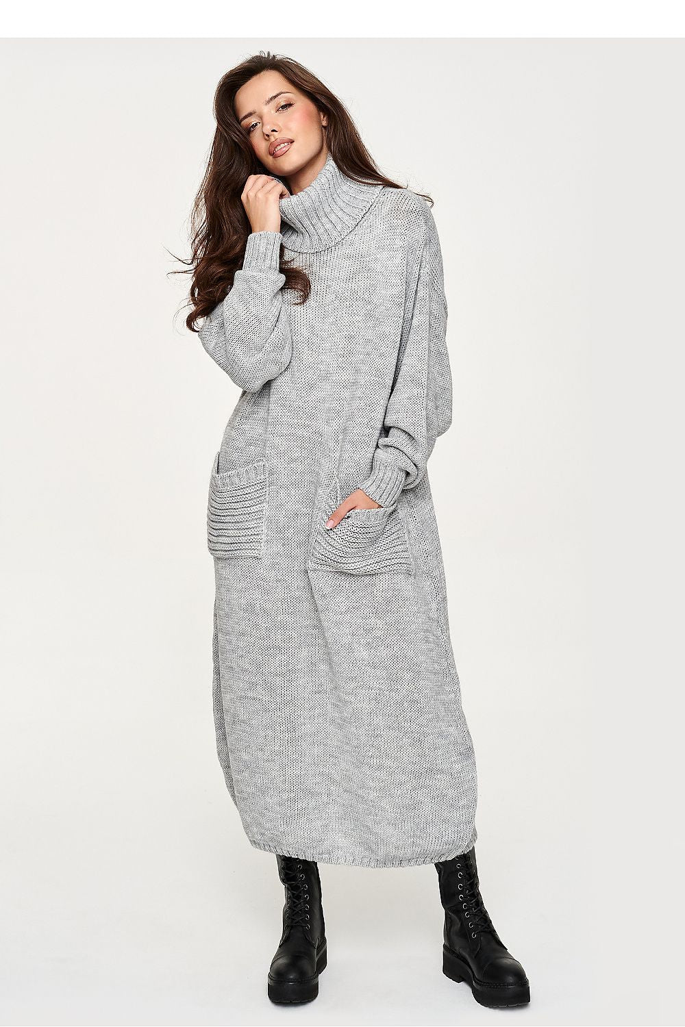 Silver Retreat Pocket Turtleneck Sweater Dress – Grey