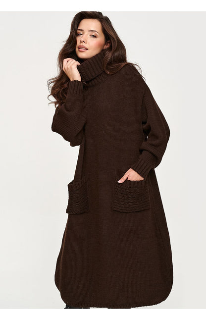 Cocoa Retreat Pocket Turtleneck Sweater Dress – Brown