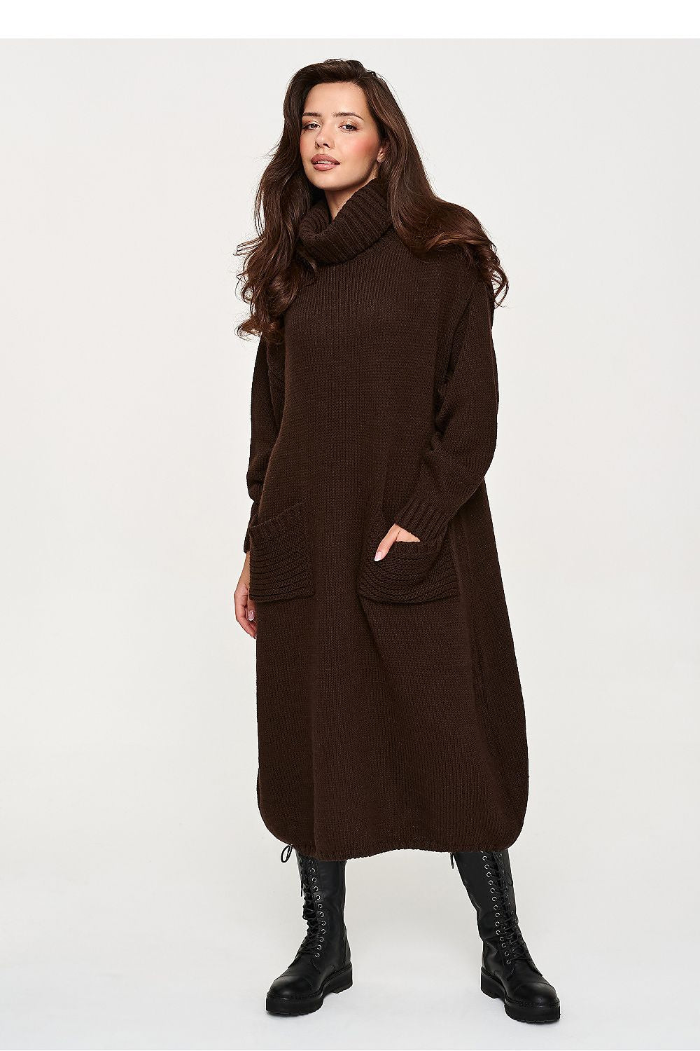 Cocoa Retreat Pocket Turtleneck Sweater Dress – Brown