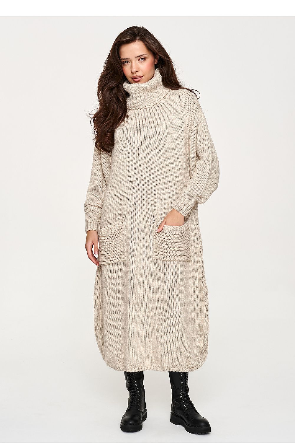 Dune Retreat Pocket Turtleneck Sweater Dress – Beige
