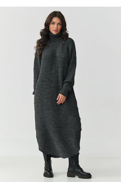 Winter Interval High-Collar Knit Midi Dress – Grey