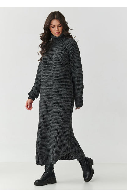Winter Interval High-Collar Knit Midi Dress – Grey