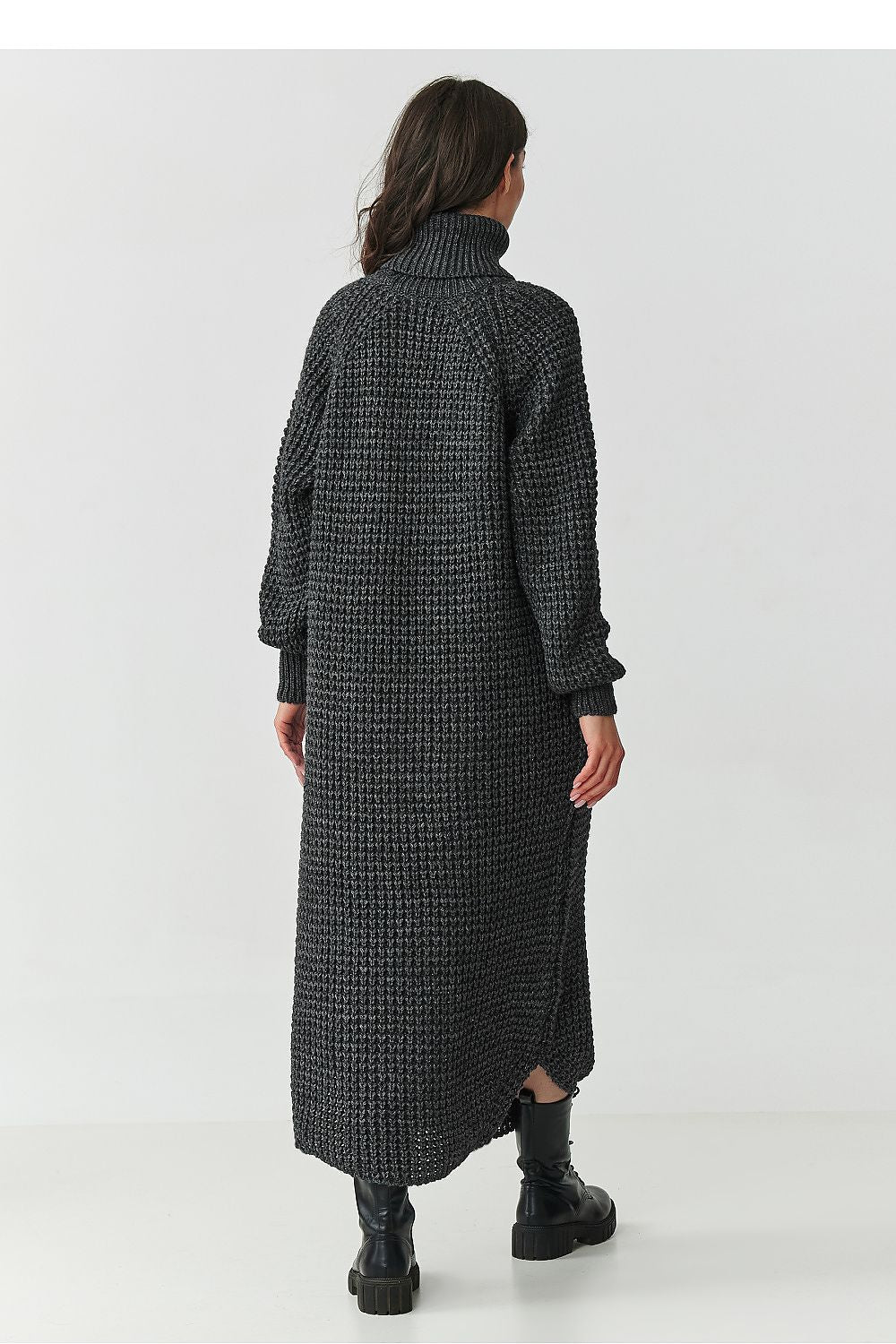 Winter Interval High-Collar Knit Midi Dress – Grey