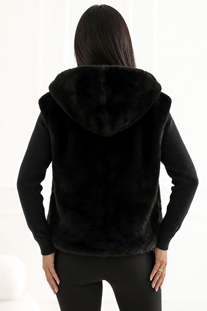 Midnight Cocoon Hooded Textured Vest – Black — product photograph