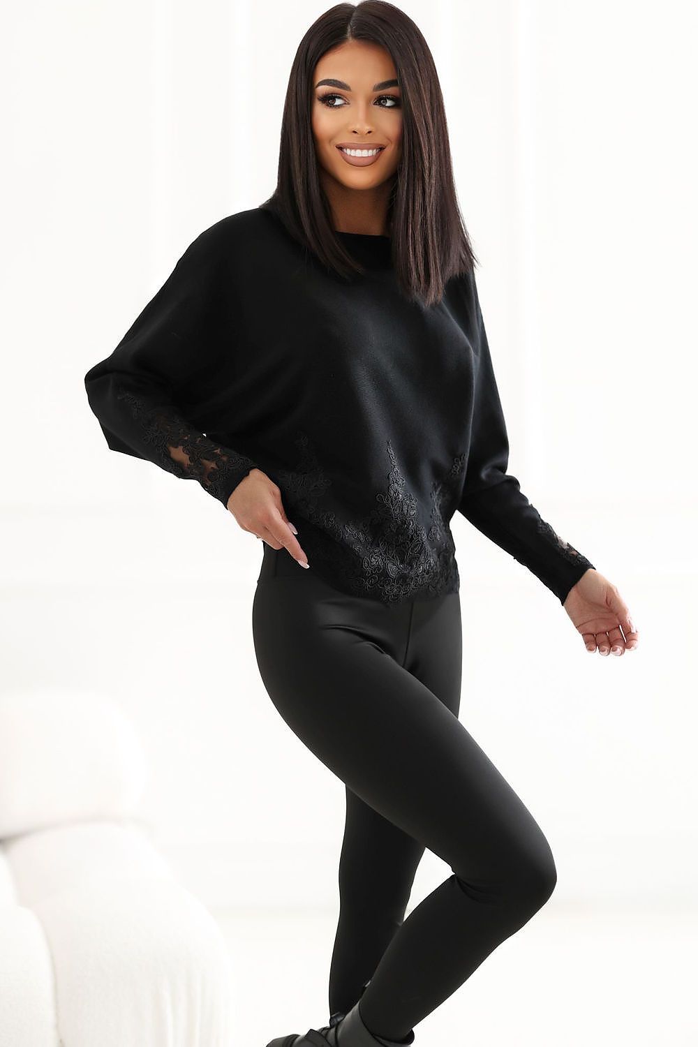 Lace Drift Batwing Sweater – Black — product photograph